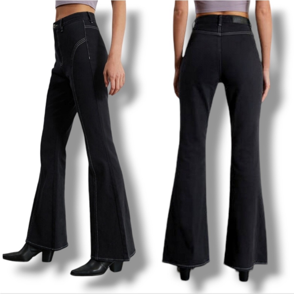 PacSun high rise flare Jeans black with white treaded trim NWT 27